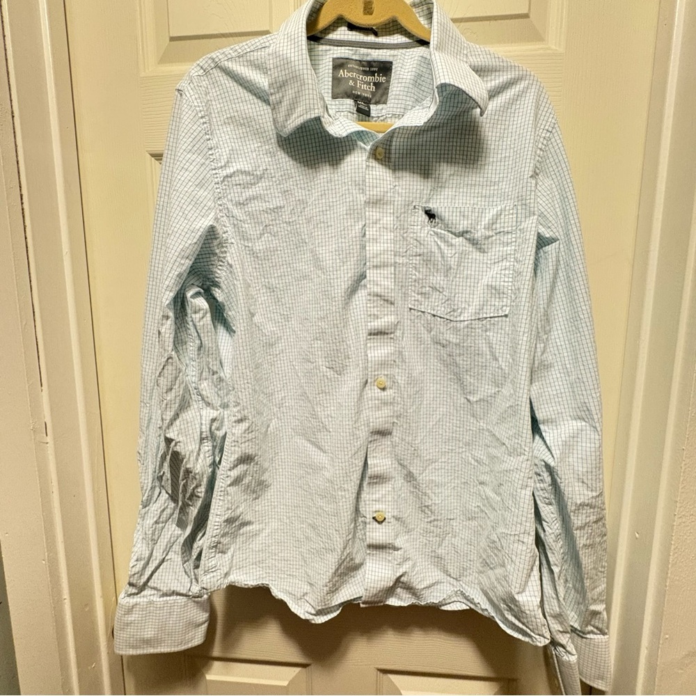 Abercrombie Fitch Shirt Mens XL Blue Check Button Down‎ Long Sleeve
